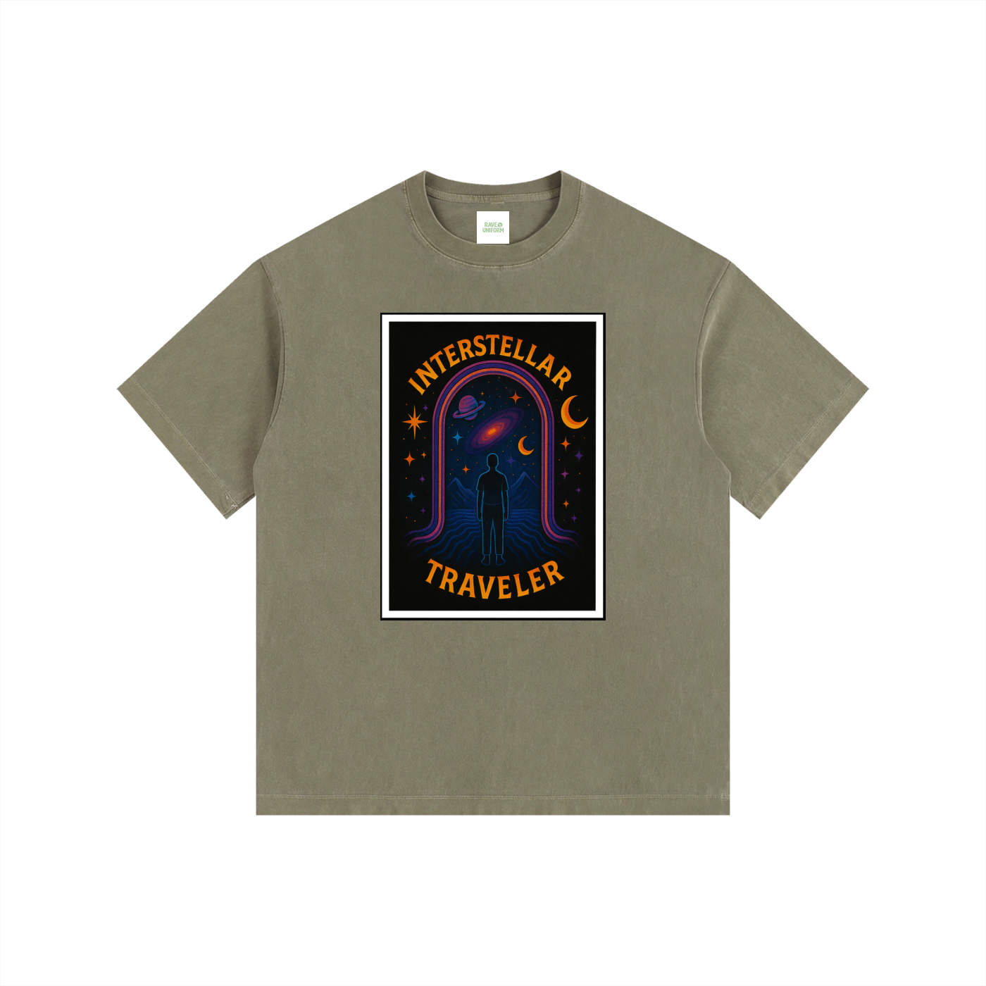 Interstellar Traveller Oversized T-Shirt in Army Green by Rave Uniform