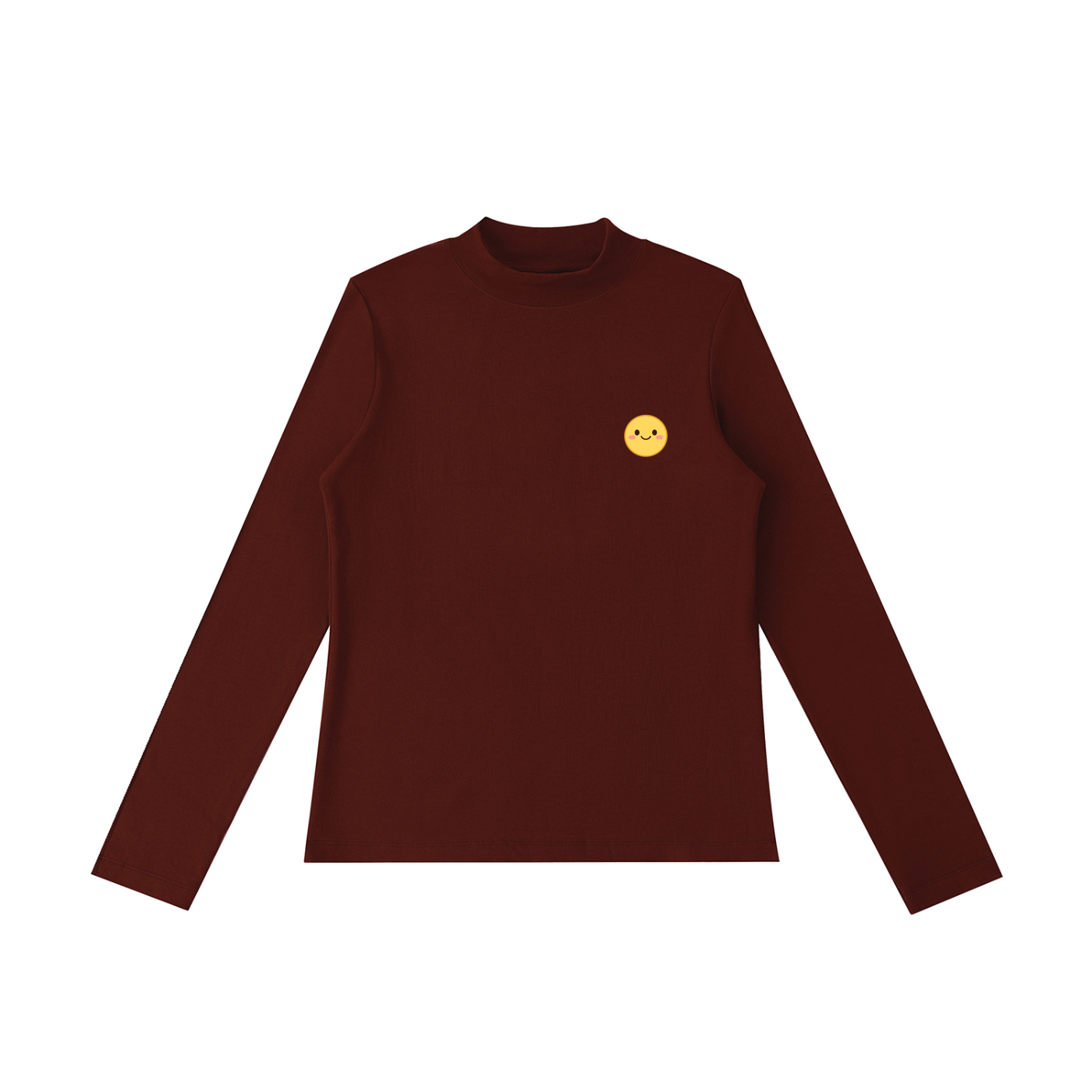 Essential Mock Neck Long Sleeve T-Shirt in Dull Red detail view by Rave Uniform