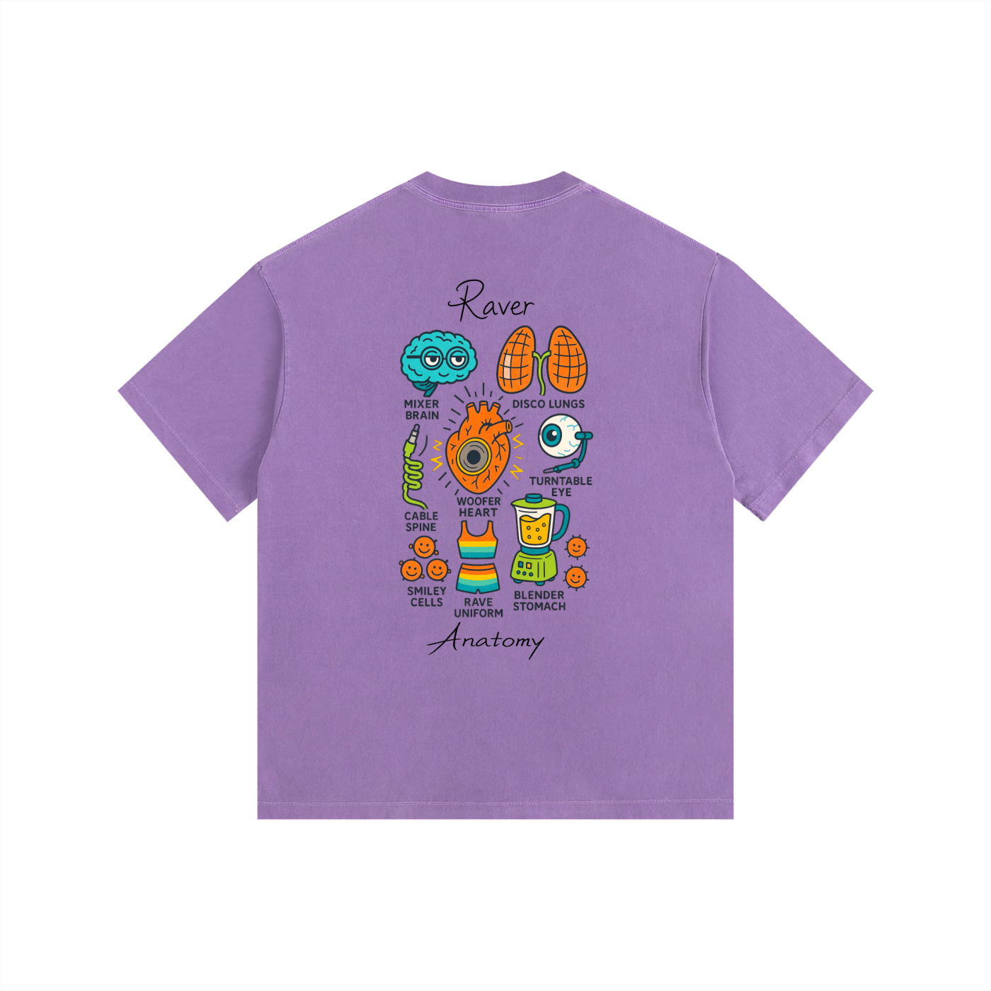 Raver Anatomy Oversized T-Shirt in Purple detail view by Rave Uniform