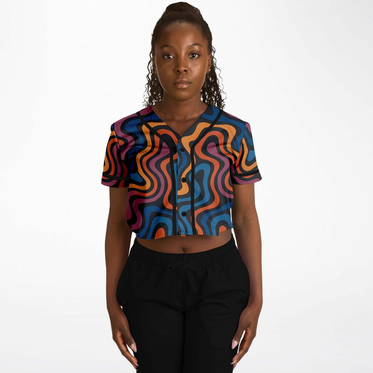 Dyed Spaghetti Cropped Baseball Jersey, front, on model
