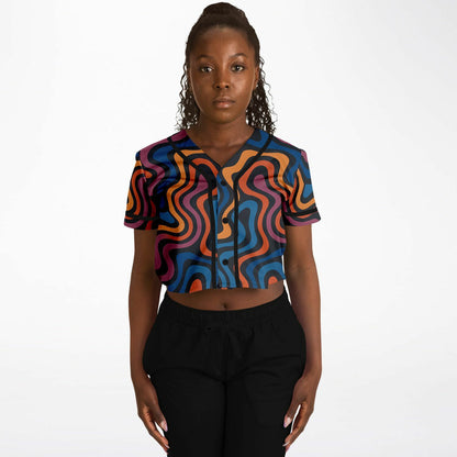 Dyed Spaghetti Cropped Baseball Jersey, front, on model