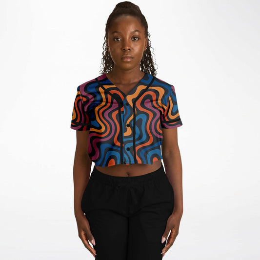 Dyed Spaghetti Cropped Baseball Jersey, front, on model
