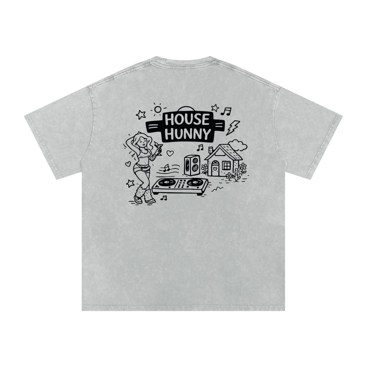 House Hunny Oversized Vintage T-Shirt in Light Gray alternate view by Rave Uniform