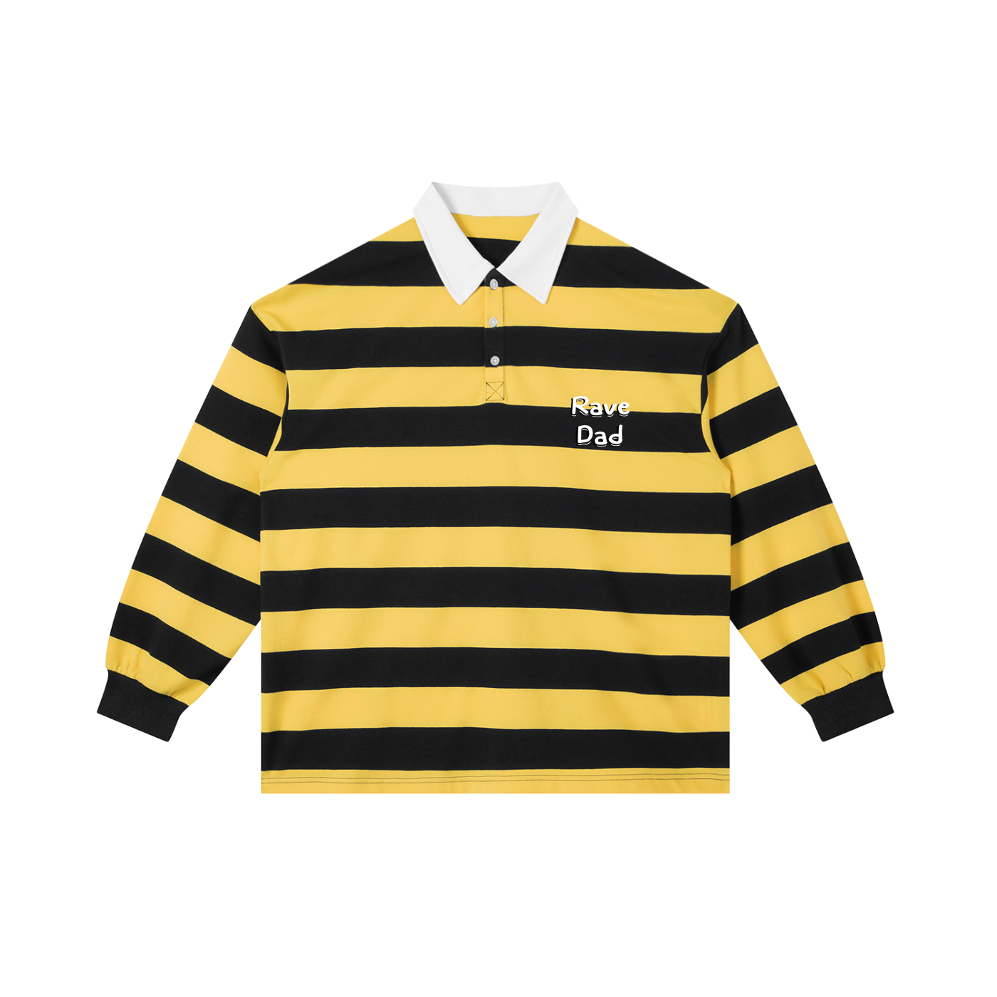 Rave Dad Stripe Polo Shirt in Yellow with Navy Blue by Rave Uniform