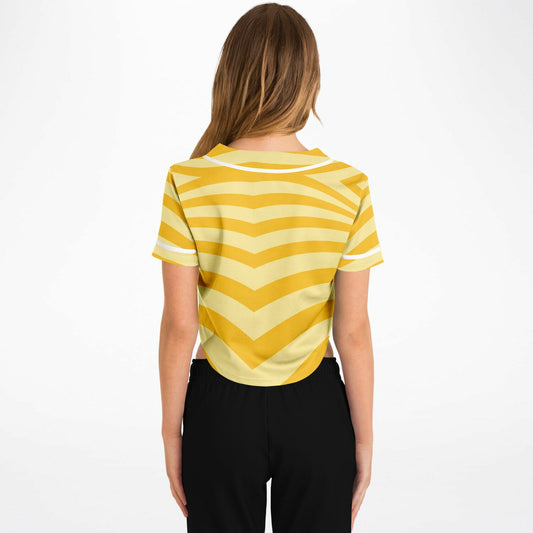 Banana Split Cropped Baseball Jersey, back, on model