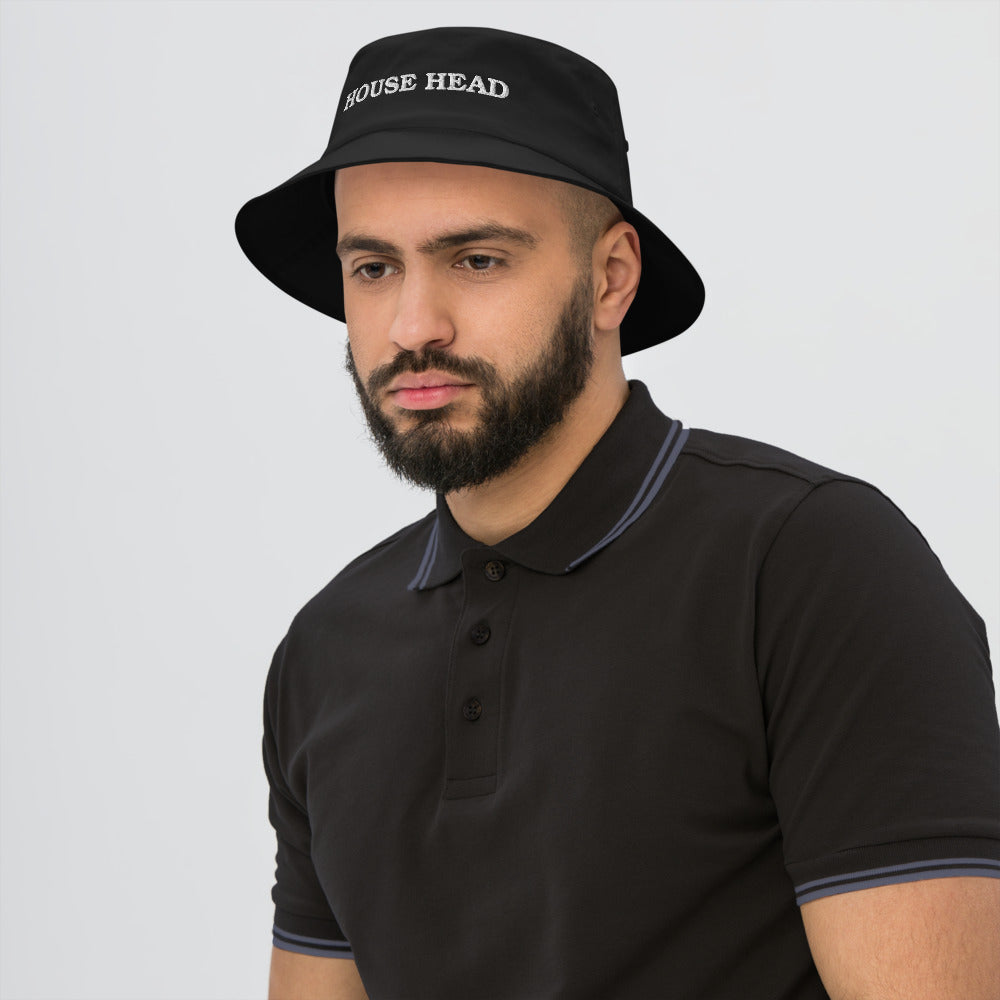 House Head Bucket Hat in Black on a model