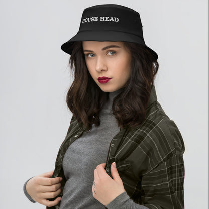 House Head Bucket Hat in Black on a model