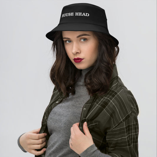 House Head Bucket Hat in Black on a model