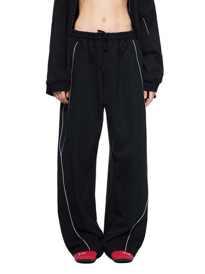 Vinyl Love Reflector Sweatpants in Red detail view by Rave Uniform