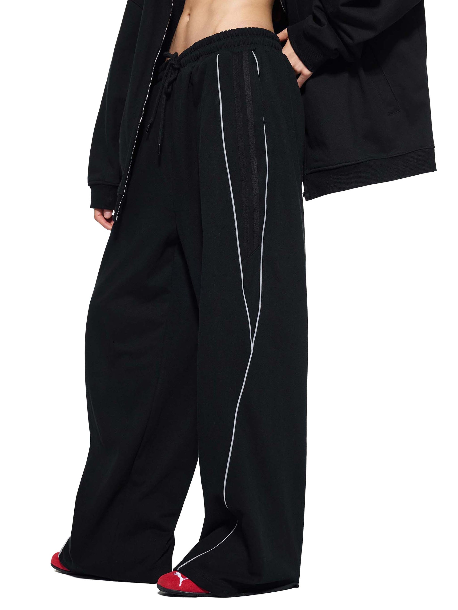 Vinyl Love Reflector Sweatpants in Red detail view by Rave Uniform