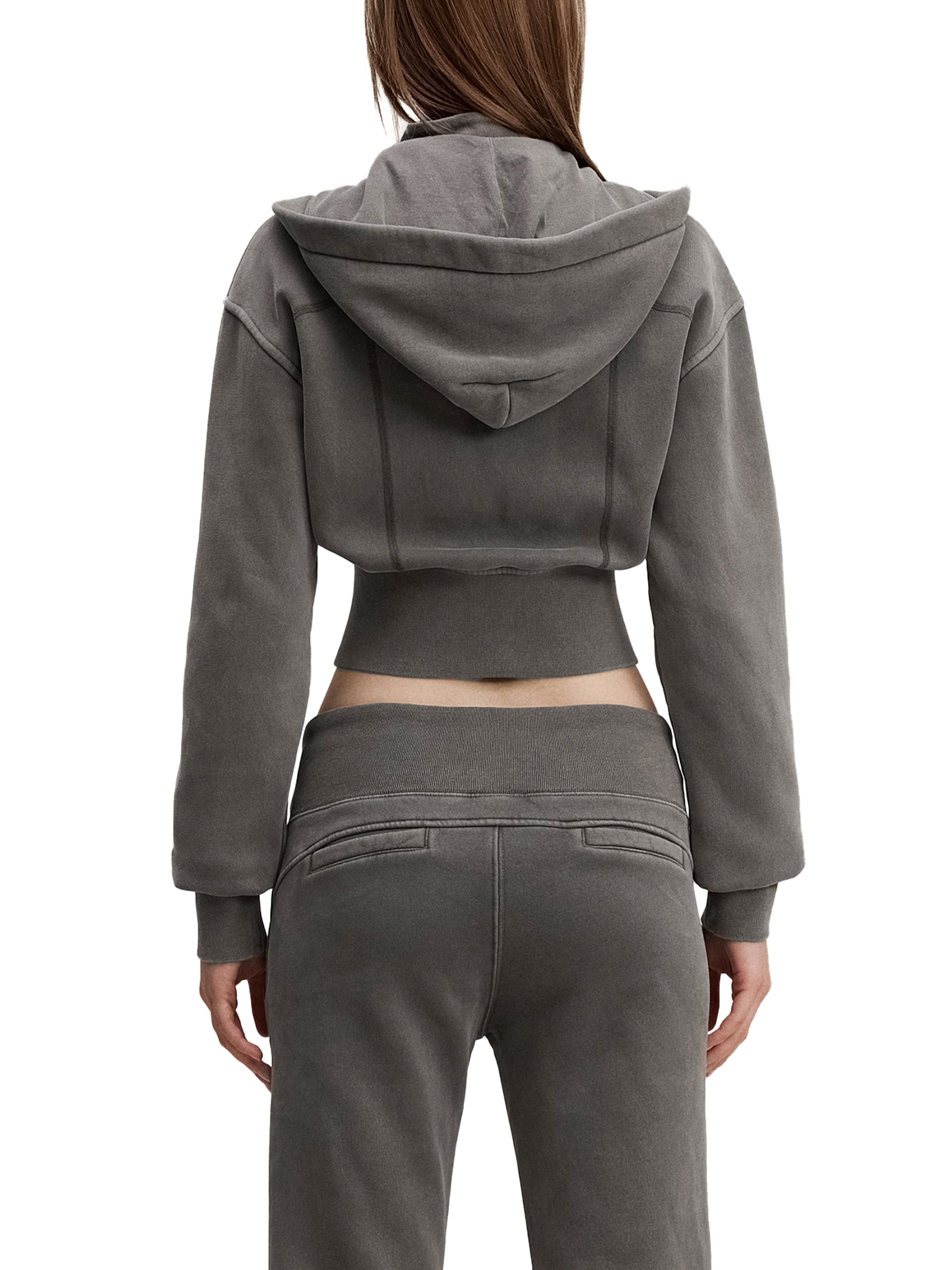 Labubu Cropped Fleece Hoodie in Dark Gray alternate view by Rave Uniform