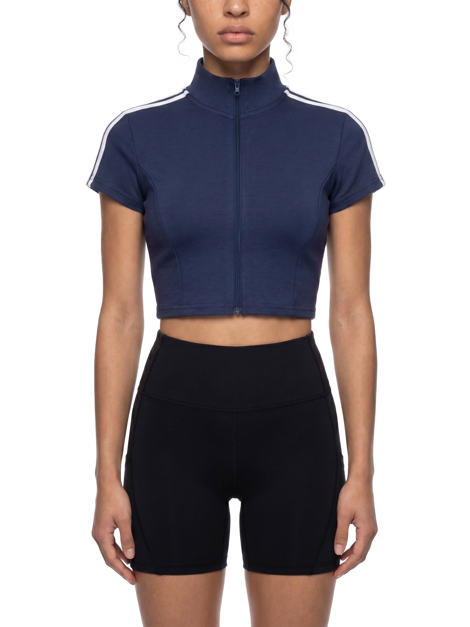 Vinyl Love Cropped Zip-Up T-Shirt - Rave Uniform Detail View