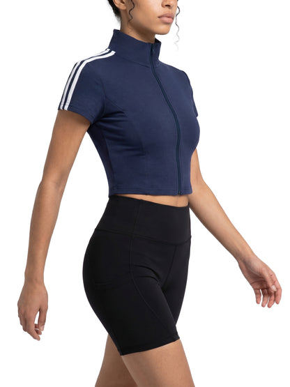 Vinyl Love Cropped Zip-Up T-Shirt - Rave Uniform Detail View