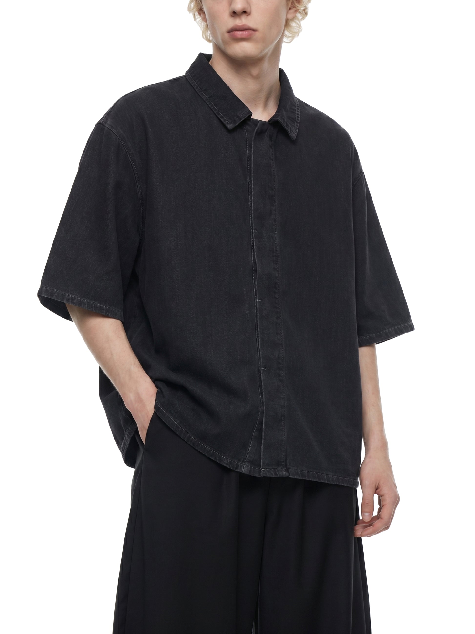 Drop Shoulder Shirt in Black detail view by Rave Uniform