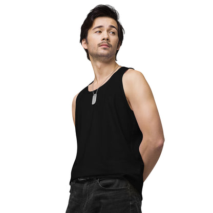 Men’s premium tank top in Black front view by Rave Uniform