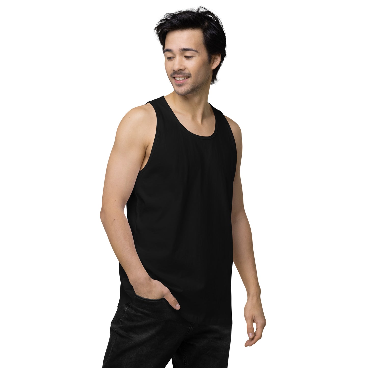 Men’s premium tank top in Black front view by Rave Uniform