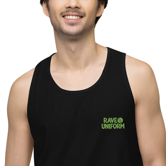Men’s premium tank top detail view by Rave Uniform