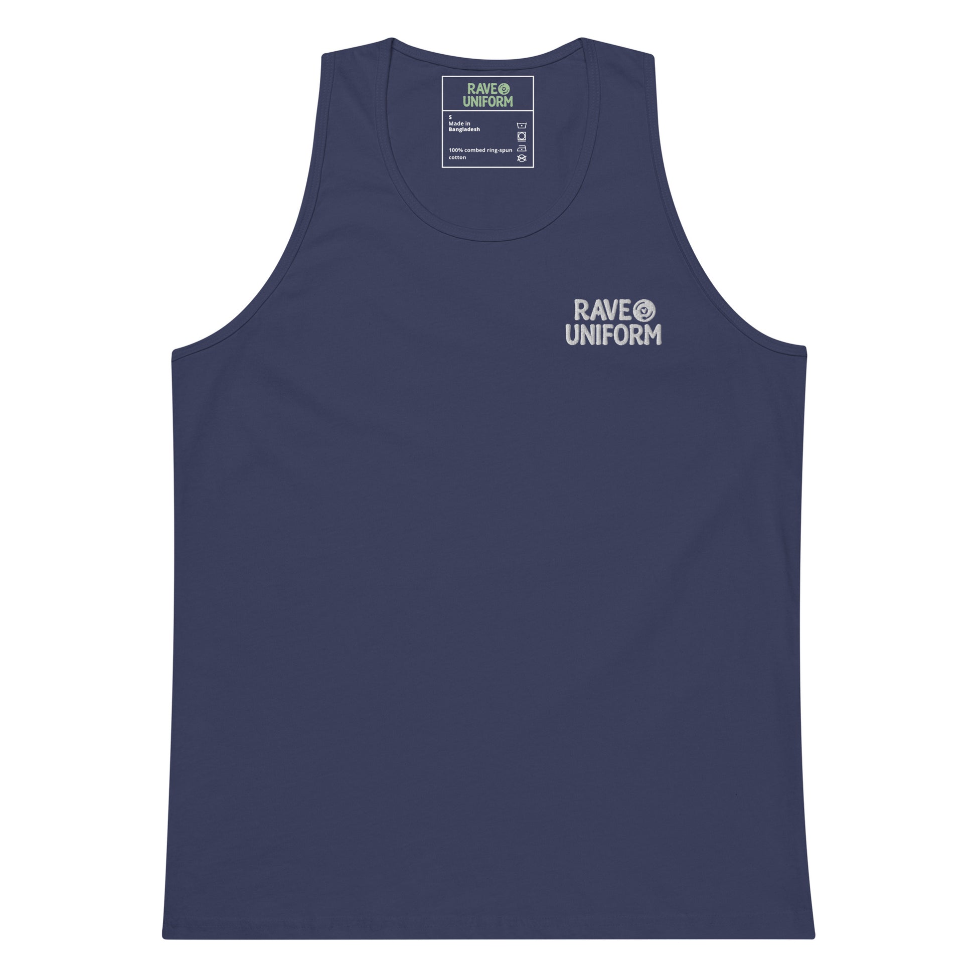Men’s premium tank top in Harbor Blue front view by Rave Uniform
