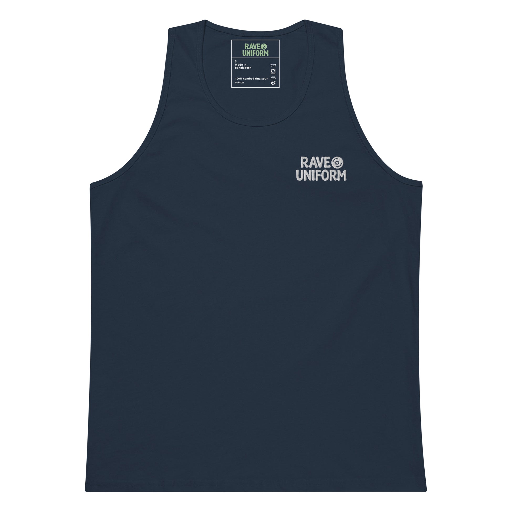 Men’s premium tank top in Navy front view by Rave Uniform