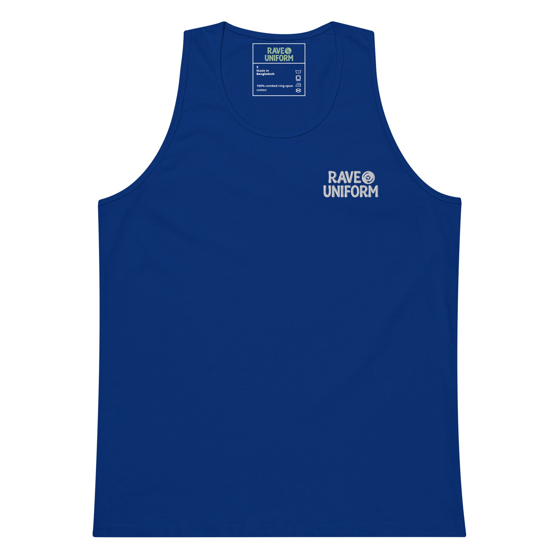 Men’s premium tank top in Team Royal front view by Rave Uniform