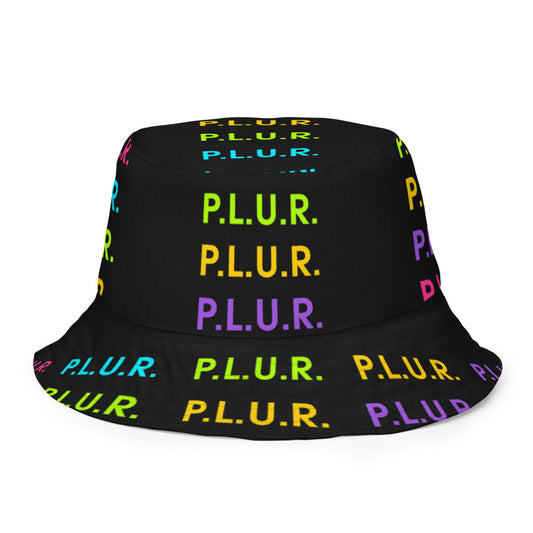 PLUR Rainbow Reversible Bucket Hat, outside