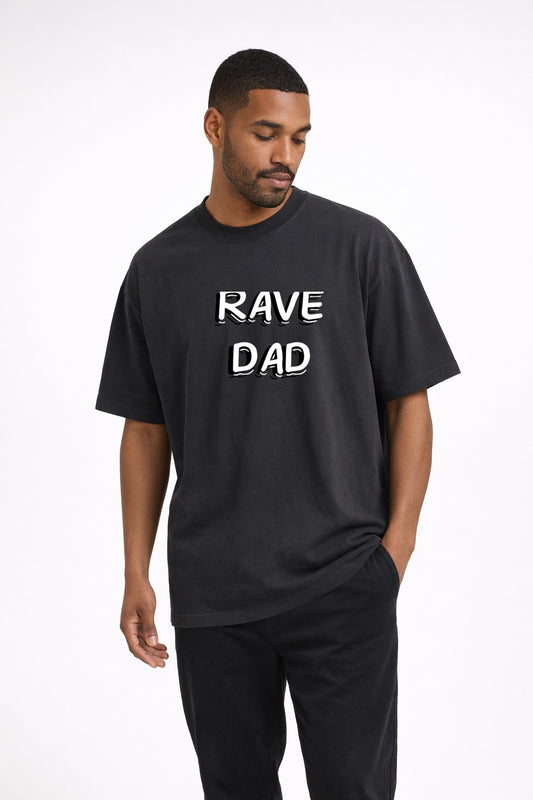 Rave Dad Oversized T-Shirt Black exact-design model mockup