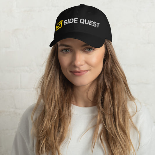 Side Quest Dad Hat in Black on a model