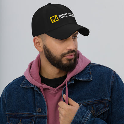 Side Quest Dad Hat in Black on a model
