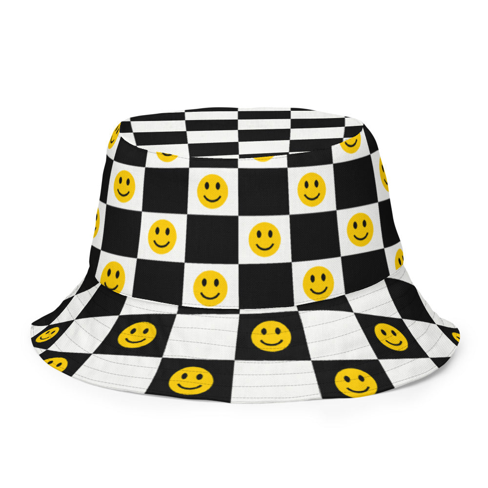 Smiley Checker Reversible Bucket Hat, outside