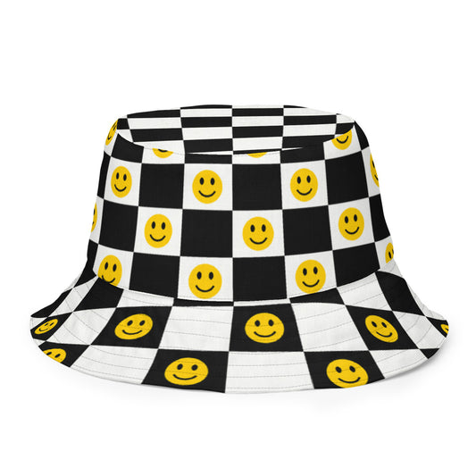 Smiley Checker Reversible Bucket Hat, outside