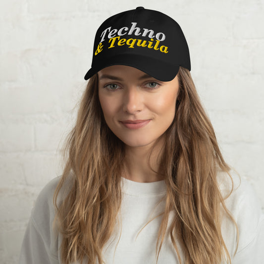 Techno & Tequila Dad Hat in Black on a model