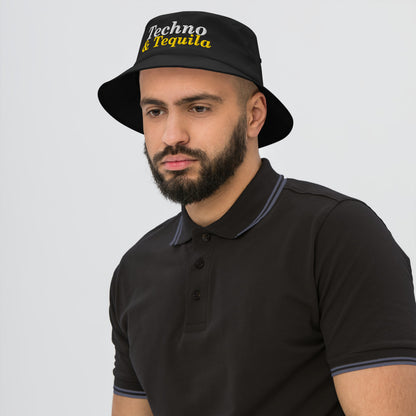 Techno & Tequila Bucket Hat in Black on a model
