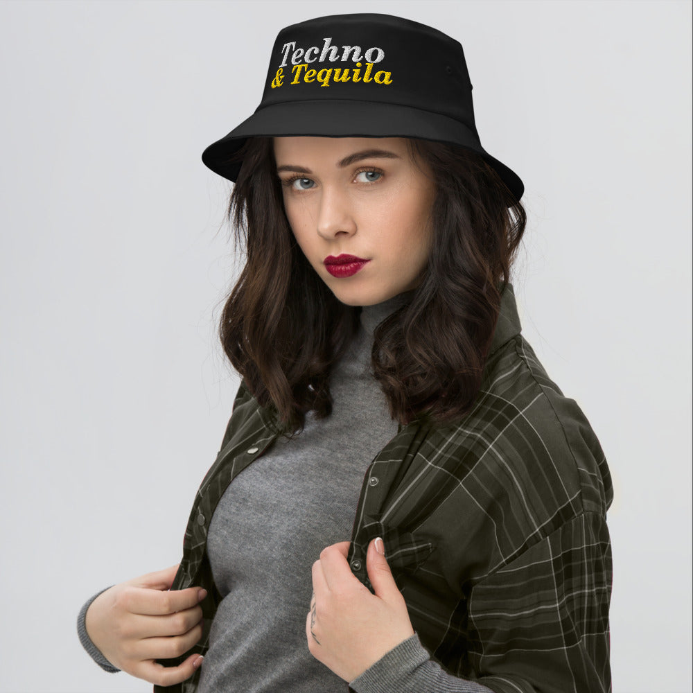 Techno & Tequila Bucket Hat in Black on a model