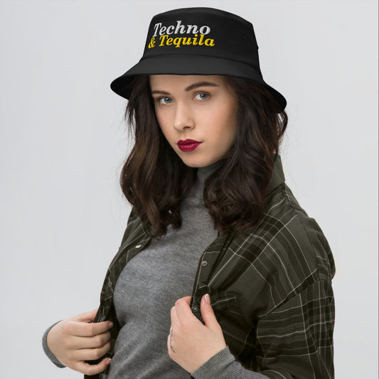Techno & Tequila Bucket Hat in Black on a model