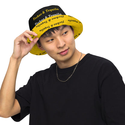 Techno & Tequila All Over Print Reversible Bucket Hat on a model