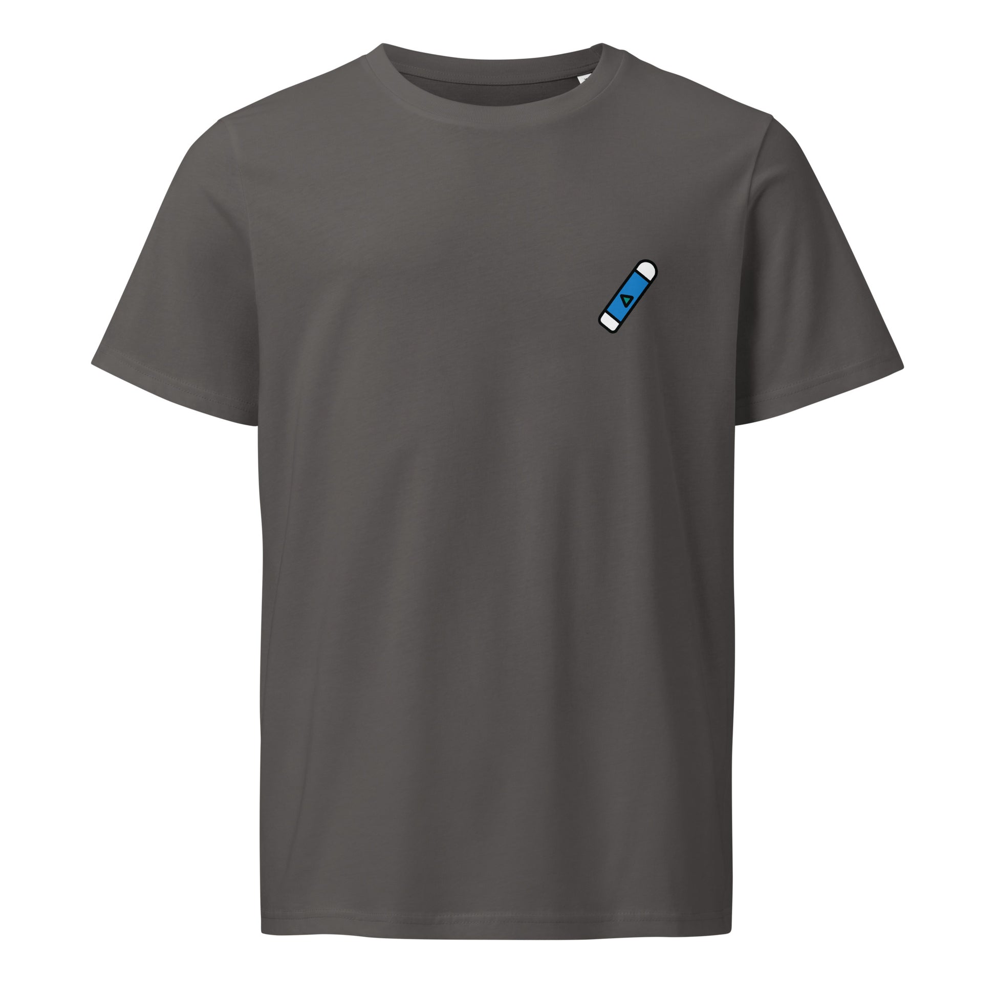 Unisex organic mid-light t-shirt in Anthracite front view by Rave Uniform